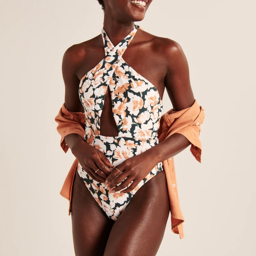 Abercrombie Black One Piece Swimsuit with halter wrap neck